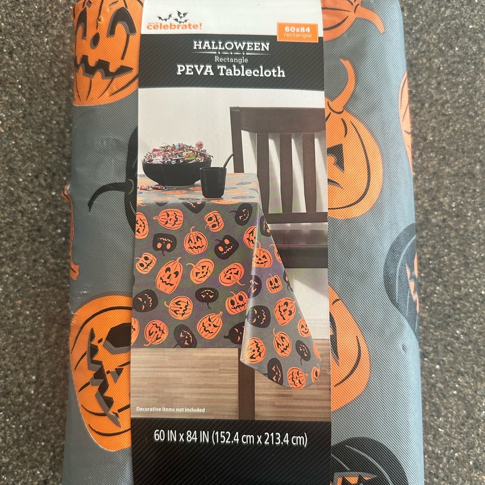 Celebrate It Halloween Gray and Orange PEVA Tablecloth